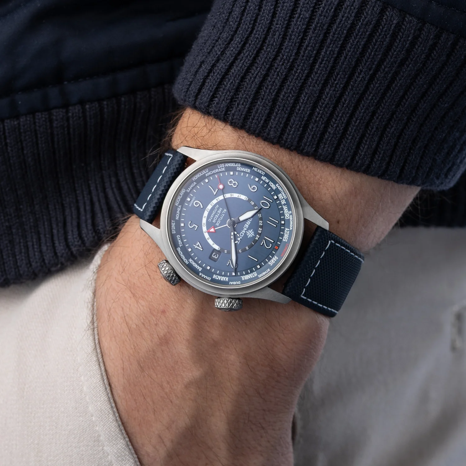 Altitude MB Meteor Time Zones Blue Dial Leather Strap - Image 6