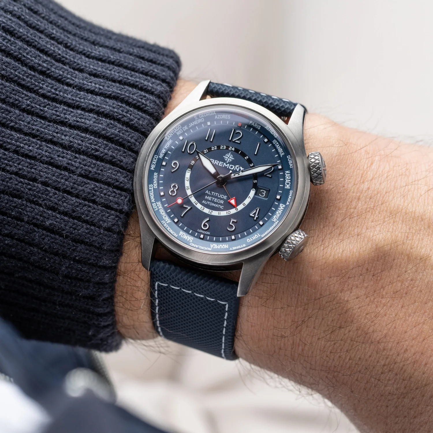 Altitude MB Meteor Time Zones Blue Dial Leather Strap - Image 7